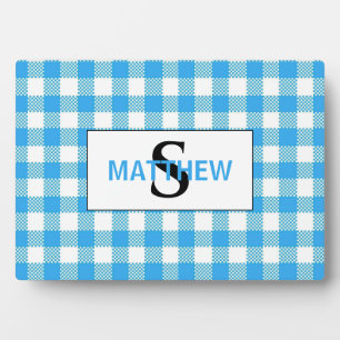 Blue and White Checkered Initial Monogram w Name Plaque