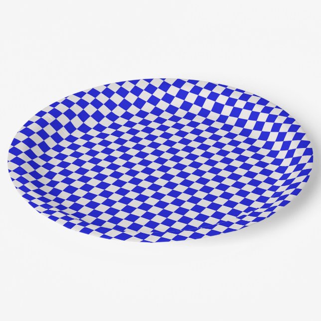 Blue and White Checkered Paper Plates (Angled)