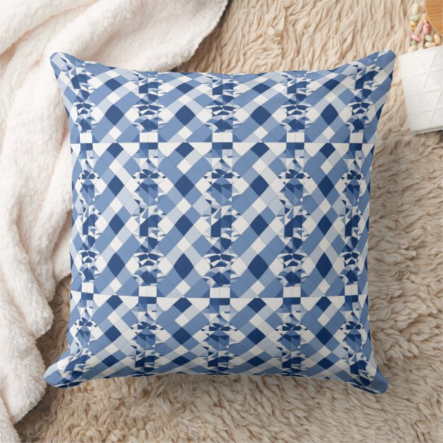 Blue and white checkered pattern  throw pillow (Blanket)