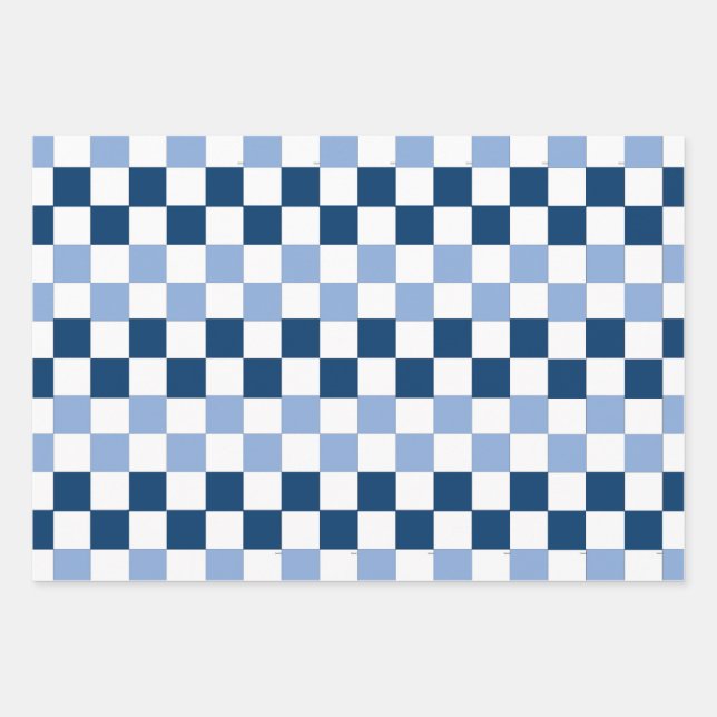 Blue and White Checkered Wrapping Paper Sheets (Front)