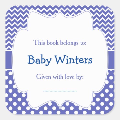 Blue and White Chevron  and Polka Dots Bookplate