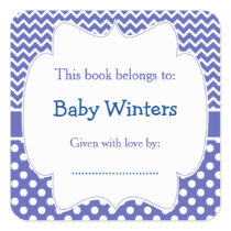 Blue and White Chevron  and Polka Dots Bookplate
