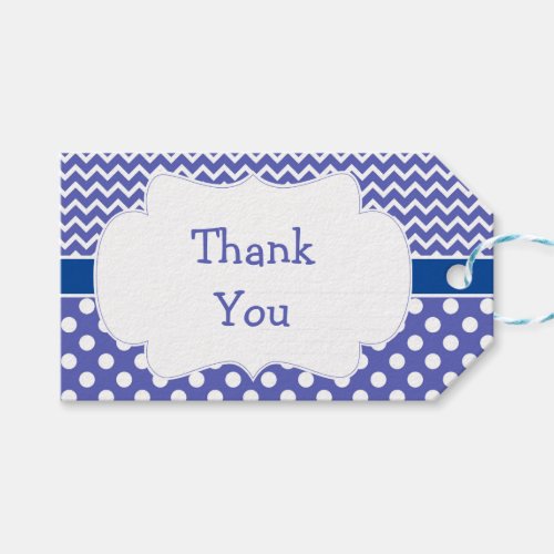 Blue and White Chevron and Polka Dots Thank You Gift Tags