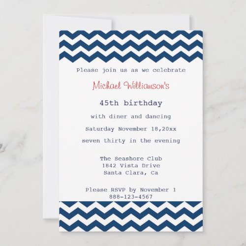 Blue and White Chevron Invitation