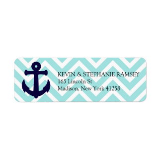 Blue and White Chevron Nautical Anchor Label