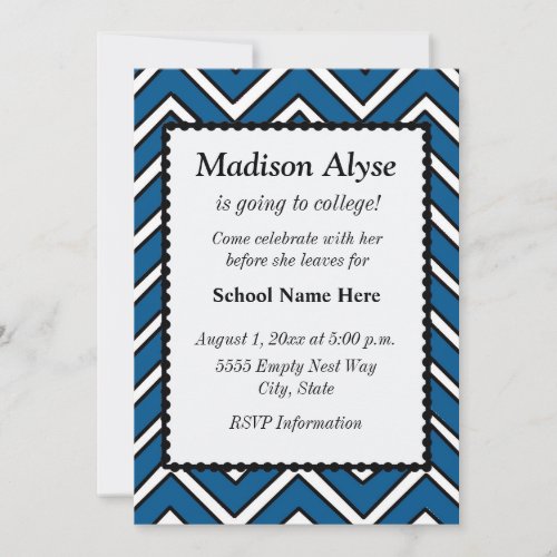 Blue and White Chevron Off To College Party Invite