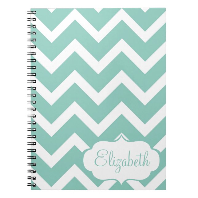 Blue and White Chevron Personalized Notebook (Front)
