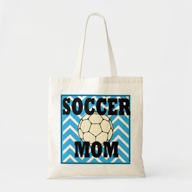 Blue and White Chevron Soccer Mom Tote Bag (Front)