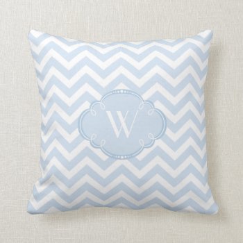 Blue And White Chevron With Monogram Throw Pillow by kitandkaboodle at Zazzle