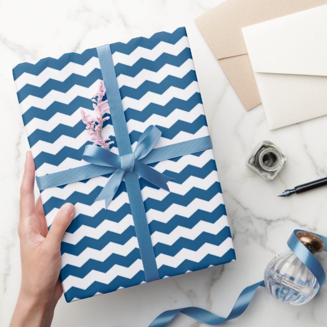 Blue And White Chevron Wrapping Paper (Gifting)