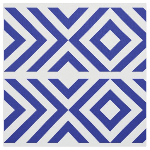 Blue and White Chevrons and Diamonds Geometric Fabric