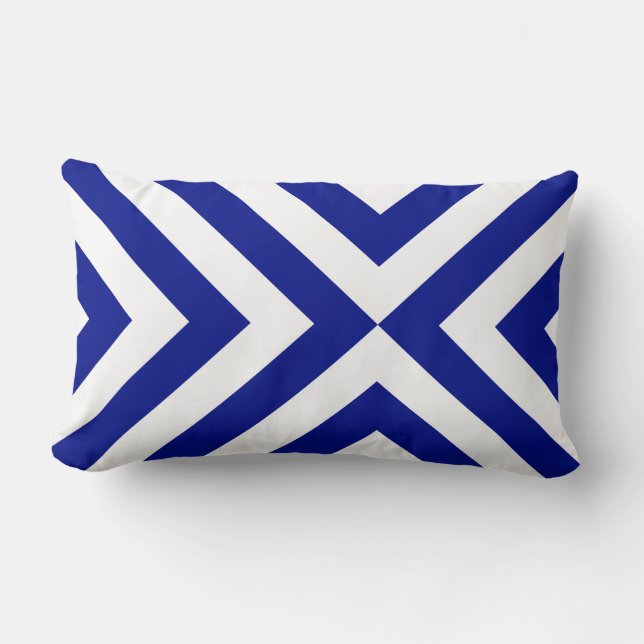 Blue and White Chevrons Lumbar Pillow (Front)