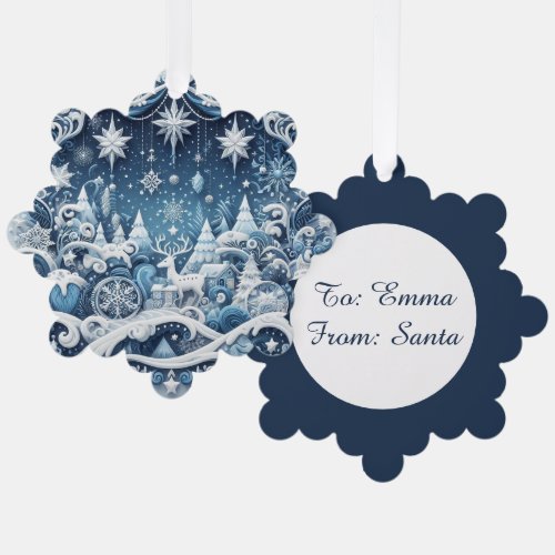 Blue and White Chic Christmas Gift Tag Ornament Card