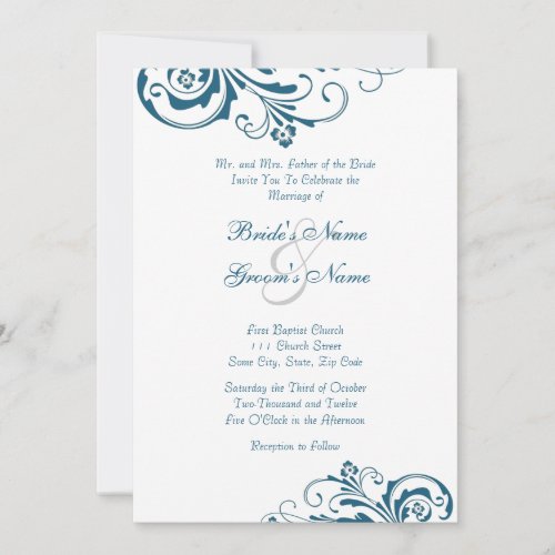 Blue and White Chic Wedding Invitation