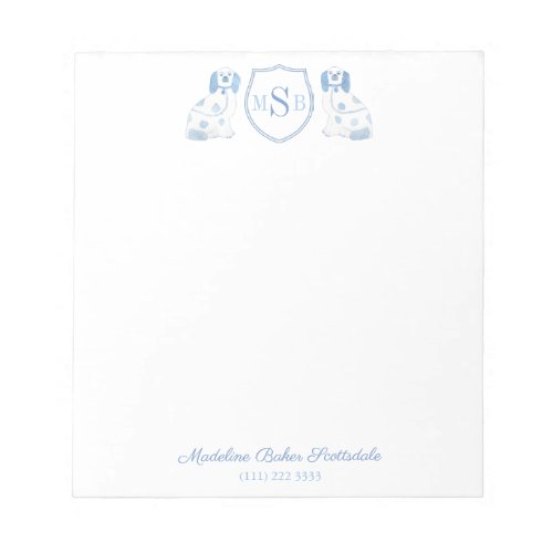 Blue And White China Dogs Staffordshire Monogram Notepad