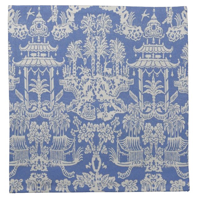 Blue and White Chinese Chinoiserie Cloth Napkin (Front)