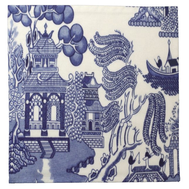Blue and White Chinese Chinoiserie Cloth Napkin (Front)