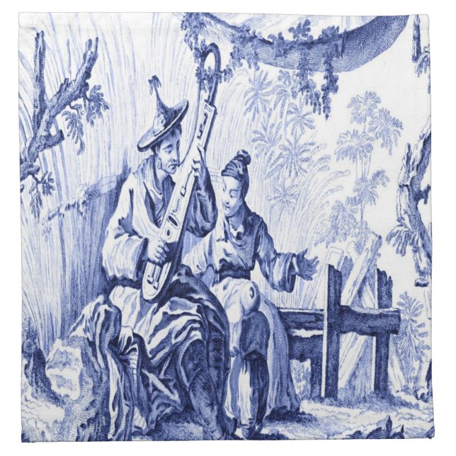 Blue and White Chinese Chinoiserie Cloth Napkin (Front)