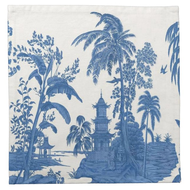 Blue and White Chinese Chinoiserie Cloth Napkin (Front)