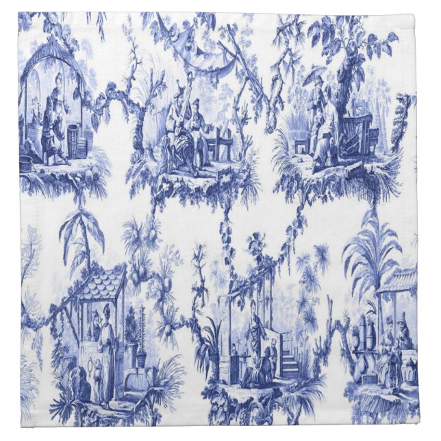 Blue and White Chinese Chinoiserie Cloth Napkin (Front)