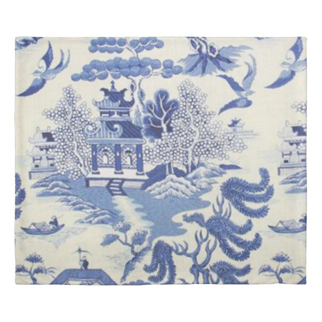 Blue and White Chinese Chinoiserie Duvet Cover (Front)