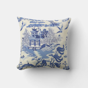 Blue and White Chinese Chinoiserie Throw Pillow