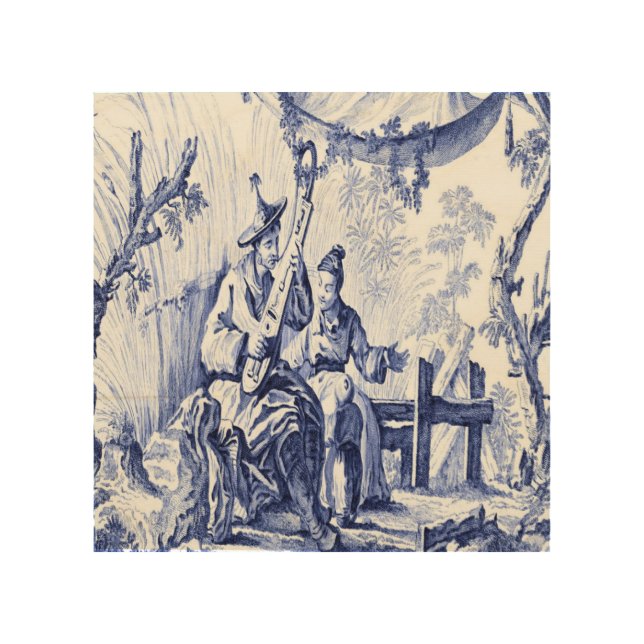 Blue and White Chinese Chinoiserie  Wood Wall Art (Front)