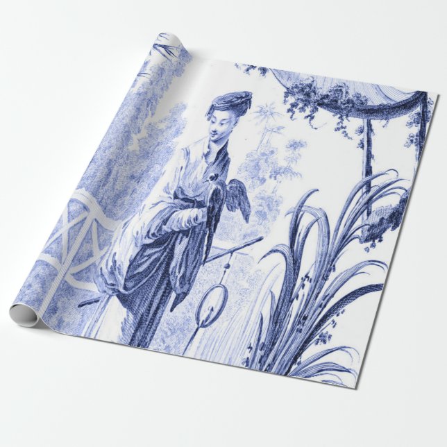 Blue and White Chinese Chinoiserie  Wrapping Paper (Unrolled)