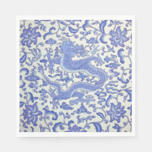 Blue and White Chinese Dragon Floral Decoupage Napkins
