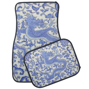 Blue and White Chinese Oriental Dragon Floral  Car Floor Mat