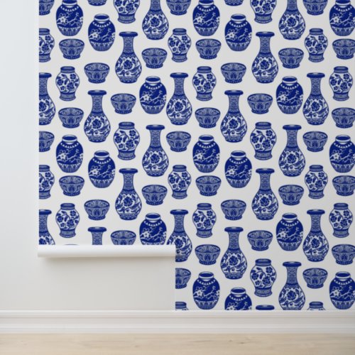 Blue and White Chinese Porcelain Pottery Vases Wallpaper