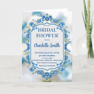 blue and white Chinoiserie antique bridal shower Announcement