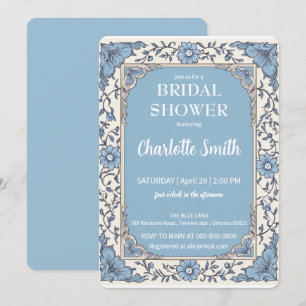 Blue and white Chinoiserie antique bridal shower Invitation