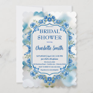 blue and white Chinoiserie antique bridal shower Invitation