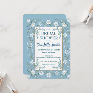blue and white Chinoiserie antique bridal shower Invitation