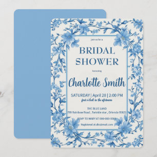 blue and white Chinoiserie antique bridal shower Invitation