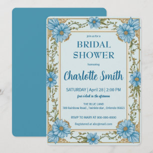 Blue and white Chinoiserie antique bridal shower Invitation