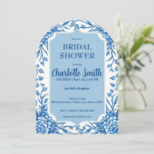 blue and white Chinoiserie antique bridal shower Save The Date