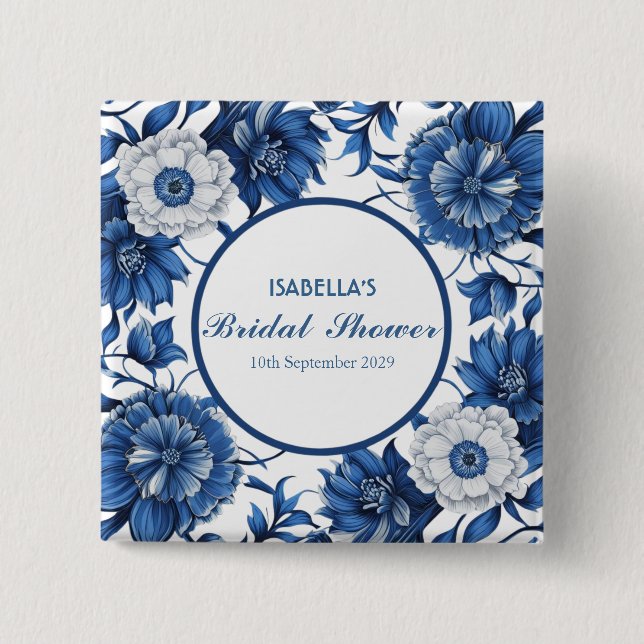 blue and white Chinoiserie antique Pattern bridal  Button (Front)