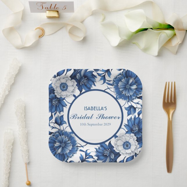 blue and white Chinoiserie antique Pattern bridal  Paper Plates (Wedding)