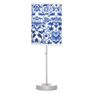 Blue and White Chinoiserie Art Nouveau Floal Table Lamp