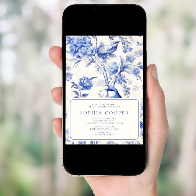 Blue and White Chinoiserie Bridal Shower Invitation (Front Digital)