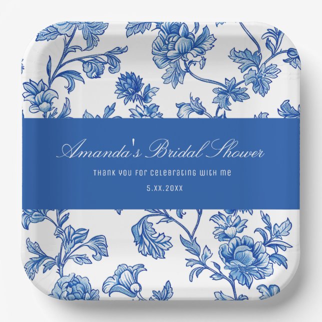 Blue and White Chinoiserie Bridal Shower  Paper Plates (Front)