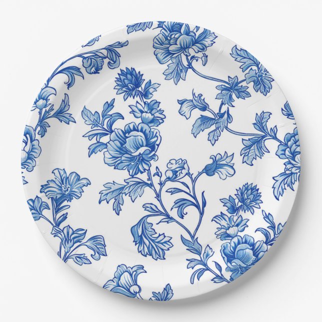 Blue and White Chinoiserie Bridal Shower  Paper Plates (Front)