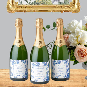 Blue and White Chinoiserie Bridal Shower  Sparkling Wine Label