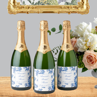 Blue and White Chinoiserie Bridal Shower Sparkling Wine Label