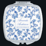Blue and White Chinoiserie Bridesmaid Gift Compact Mirror<br><div class="desc">Beautiful asian-inspired blue and white rose flowers custom gift for bridesmaid and attendants.</div>