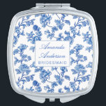 Blue and White Chinoiserie Bridesmaid Gift Compact Mirror<br><div class="desc">Beautiful asian-inspired blue and white rose flowers custom gift for bridesmaid and attendants.</div>