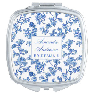 Blue and White Chinoiserie Bridesmaid Gift Compact Mirror
