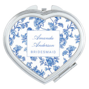 Blue and White Chinoiserie Bridesmaid Gift Compact Mirror